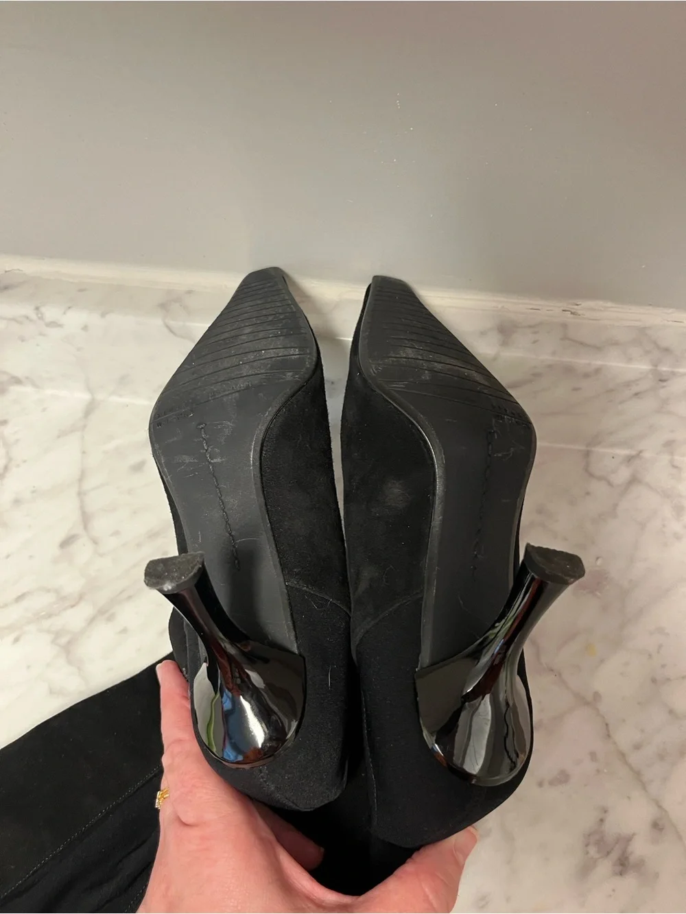 Stuart Weitzman Black Suede Over-the-Knee Boots with Leopard Accent